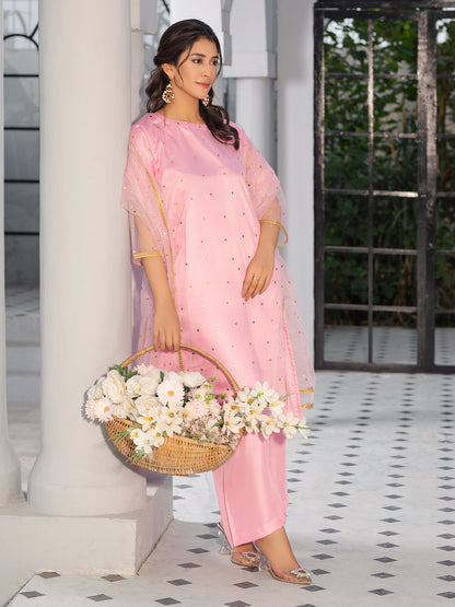 3PC Pink Shamooz Silk Suit