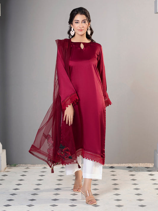 3PC Maroon Shamooz Silk Suit