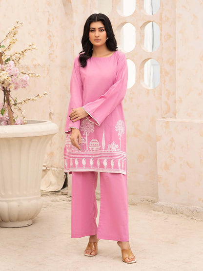 Pink Embroidered Lawn Co-Ord